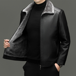 秋冬男皮毛一体羊羔绒真皮皮衣外套中青年加绒翻领牛皮皮袄子风衣
