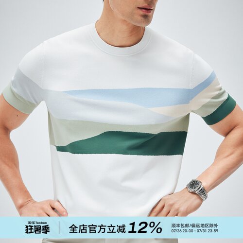 夏季日本冰丝凉感纱线圆领T恤衫