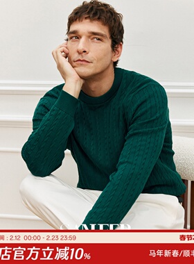【隐山织序】SUPIMA棉扭花纹理 春秋季舒适透气圆领针织衫 DAZ779