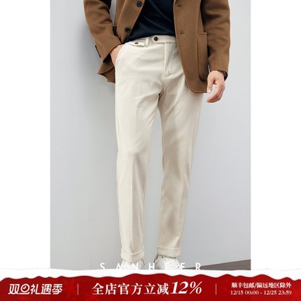 意式绅士 高档抗皱灯芯绒面料 冬季百搭男士米白色休闲裤 DBL987