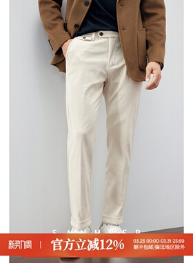 意式绅士 高档抗皱灯芯绒面料 冬季百搭男士米白色休闲裤 DBL987