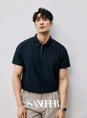 精英商务绅士 冰丝凉感珠地纹理 无缝工艺男士短袖翻领T恤 DAT952