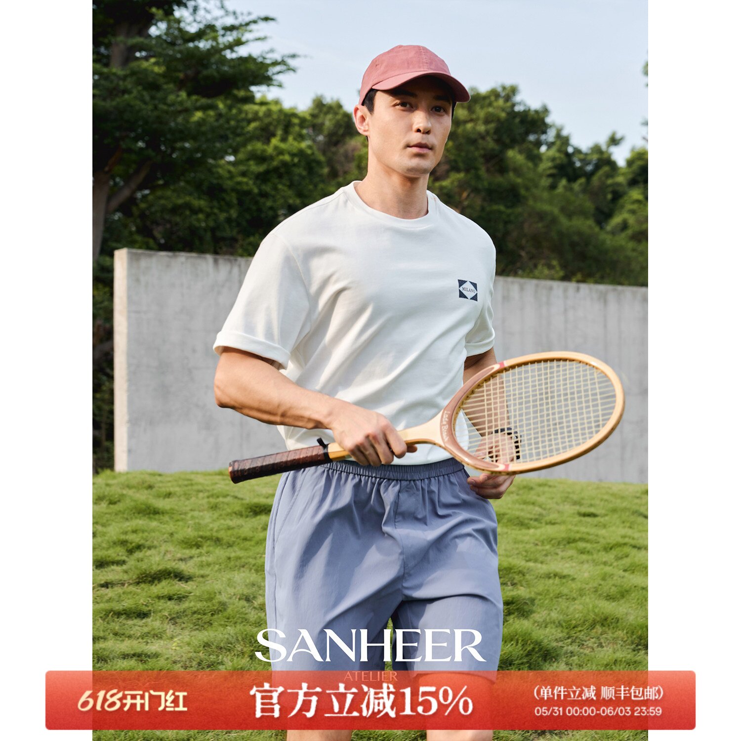 【英伦时尚】复古电影风晕染印花图案 纯棉圆领短袖T恤衫 DAT034