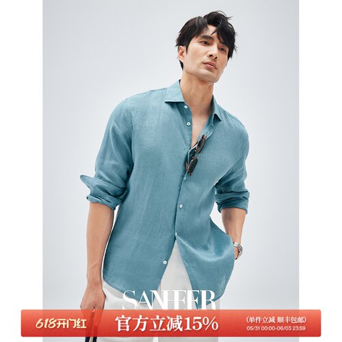 春夏季舒适透气雨露亚麻休闲衬衫