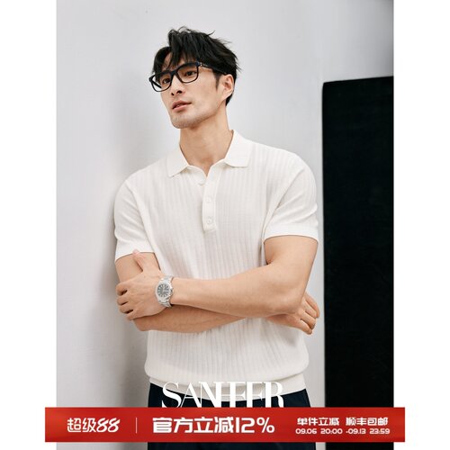 120S长绒棉竖条针法商务翻领T恤