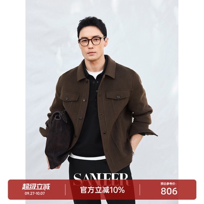 纯羊毛手工双面呢牛仔款毛呢外套