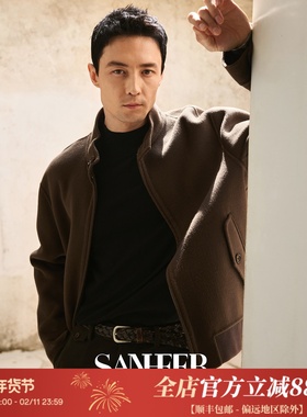 【复古绅士】高克重纯羊毛双面呢 冬季哈灵顿毛呢夹克外套 DAJ380