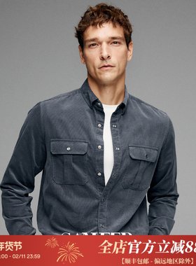雅痞绅士 日本进口纯棉灯芯绒 秋冬季双口袋复古长袖衬衫 DAH457