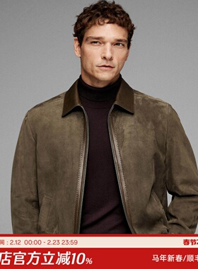 意式老钱绅士 高端反绒绵羊皮 羽绒内胆男士翻领皮衣外套 DAL140