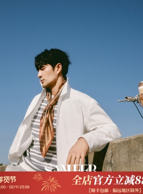 春季优雅绅士 高档透气白色泡泡纱 轻盈男士翻领夹克外套 DAJ377