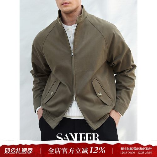 高档莱赛尔棉内里格纹哈林顿夹克