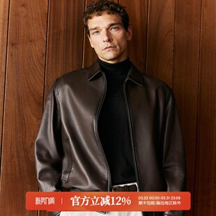 DAL126 绣花松紧下摆翻领皮衣外套 意大利时髦绅士 西班牙绵羊皮