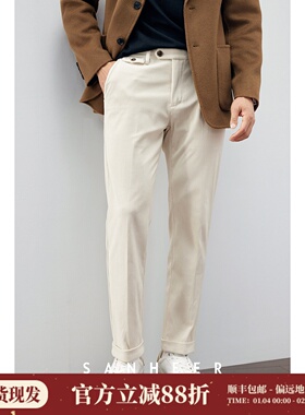 意式绅士 高档抗皱灯芯绒面料 冬季百搭男士米白色休闲裤 DBL987