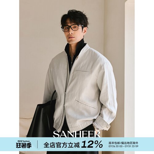 春夏天然透气亚麻底特律宽松夹克