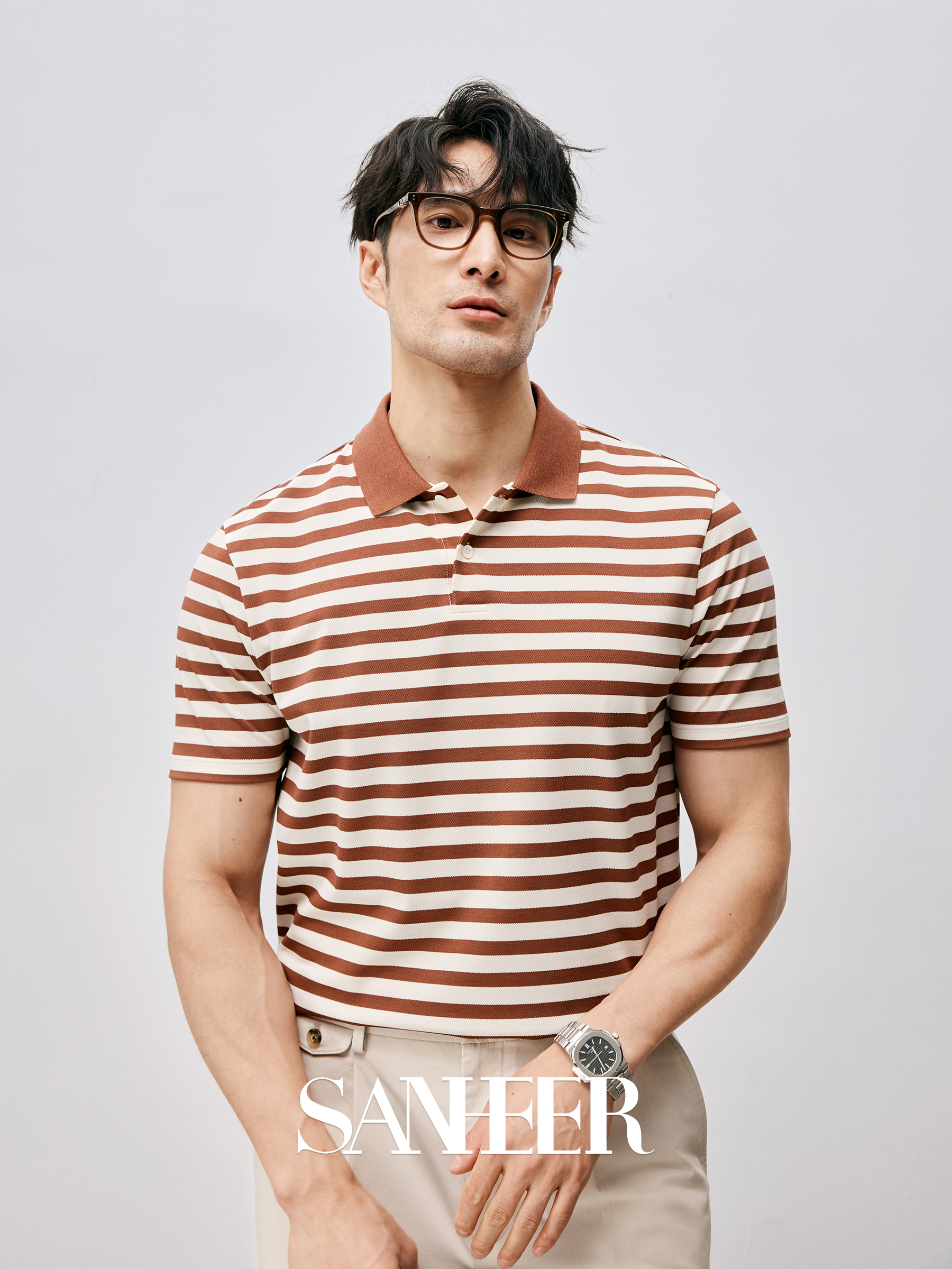 高端商务 桑蚕丝羊毛棉珠地 舒适干爽透气男士翻领短袖T恤 DAT937