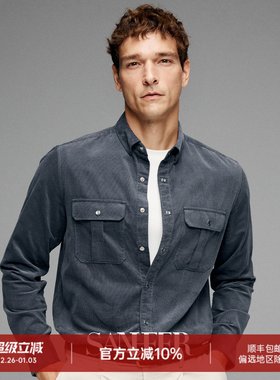 雅痞绅士 日本进口纯棉灯芯绒 秋冬季双口袋复古长袖衬衫 DAH457