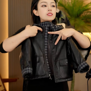 儿童皮衣加绒加厚男款洋气外套女童新款秋冬加厚防寒夹克童装