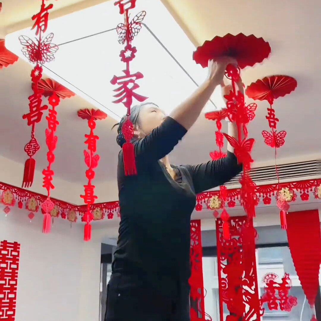 婚房布置装饰品全套结婚喜字拉花卧室客厅屋顶挂件装饰套装爆款