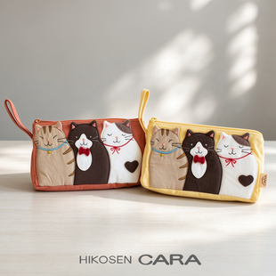 HIKOSEN CARA卡拉猫日系手拿包女帆布零钱手挽包包贴布便捷手机包