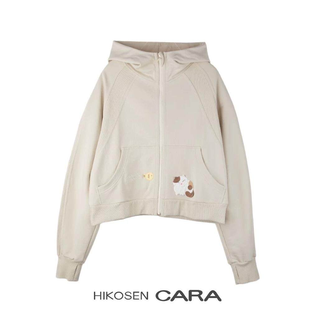HIKOSEN CARA卡拉猫宽松短款拉链卫衣外套2024新款女连帽开衫上衣