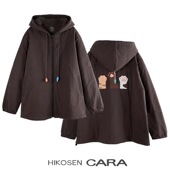 猫爪连帽棉服宽松中长款 HIKOSEN CARA卡拉猫新款 百搭休闲保暖外套