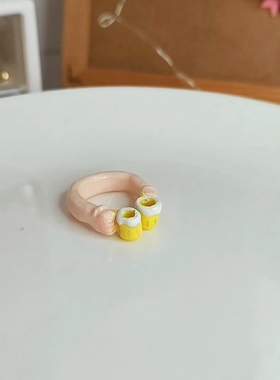 石塑粘土diy手工戒指原创设计干杯食指戒卡通彩绘可爱创意戒指