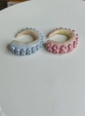 八爪鱼戒指石塑粘土diy手工戒指章鱼足创意设计食指戒小众饰品