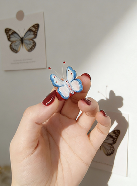 hahaha原创设计石塑粘土diy复古蝴蝶戒指食指童趣撞色小众配饰
