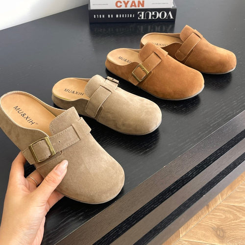 脚感很软~舒适厚底勃肯鞋 外贸女工厂尾货外出上班休闲鞋包头半拖