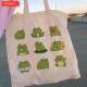 可爱青蛙帆布购物包简约个性 犇Women Shopper 休闲女孩手提包拎书