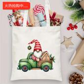 简约风格 犇跨境可爱 圣诞侏儒印花手提包大容量时尚 帆布袋适合派