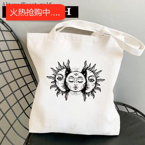 犇Sun Canvas tote Bag ins小众单肩大容量学生太阳印花电脑帆布