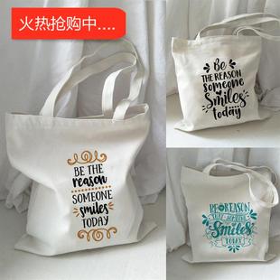 犇Letter Canvas Tote Bag帆布包日系简约字母大容量百搭手提单肩