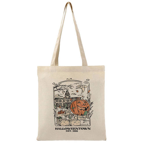 犇万圣节时代Hocus Pocus印刷帆布手提袋大容量存储购物超市袋礼
