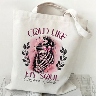 犇2024帆布手提袋女士哥特式手提袋坏女巫复古购物袋万圣节单肩包