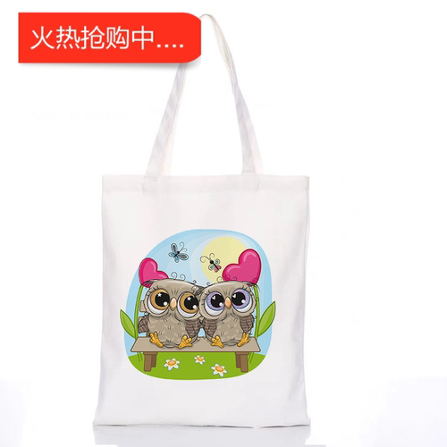 犇Owl Canvas Tote Bag 个性卡通猫头鹰印花休闲日系风帆布包手提