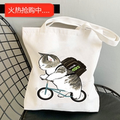 Canvas 犇Tote Bag 跨境INS风日系卡通猫咪印花大容量帆布包
