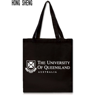 UQ帆布包昆士兰大学纪念品Queensland单肩手提环保购物袋黑白