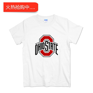 俄亥俄州立大学短袖T恤情侣纯棉圆领印花学院派文化衫T恤班服定制