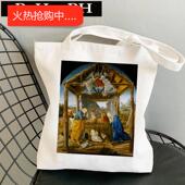 犇个性 Bag Tote 油画帆布袋女大容量上课补习手提包购物袋 Canvas