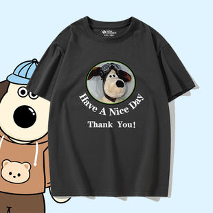 Wallace&Gromit掌门狗时尚纯棉休闲半袖大码宽松透气短袖T恤衫潮