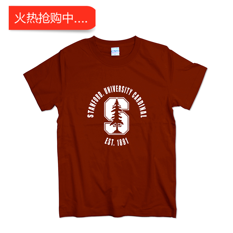 斯坦福大学T恤男女短袖StANFORD欧美学院派精梳棉情侣学生班服T恤