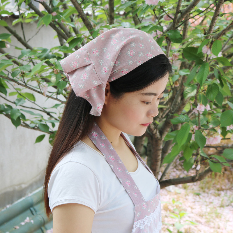 韩版时尚可爱女士全纯棉厨房工作头套防油烟帽子服务员做饭头巾