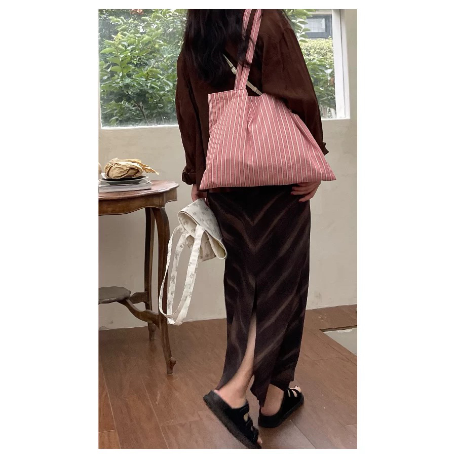 CHIOUU/自制 3色 夏日彩色条纹大容量基础布袋 帆布包 环保布袋