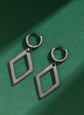 idolish7千yuki耳夹折笠千斗菱形耳环 黑色925纯银耳钉