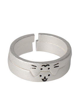 s925纯银搞怪小众戒指 小猫小狗情侣对戒 可爱卡通七夕情人节礼物