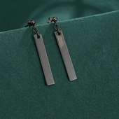 长耳钉简约中性耳坠 长款 925银黑色单边耳夹耳饰 长方形吊牌耳环