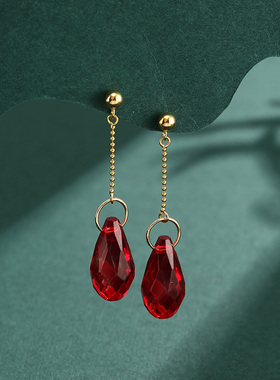 全职猎人耳环 酷拉皮卡同款耳夹 卡通动漫 水晶红色耳坠耳钉925银