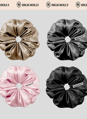 highholly真丝枕头发圈女睡眠发绳超大肠小号kitsch黑色头绳皮筋