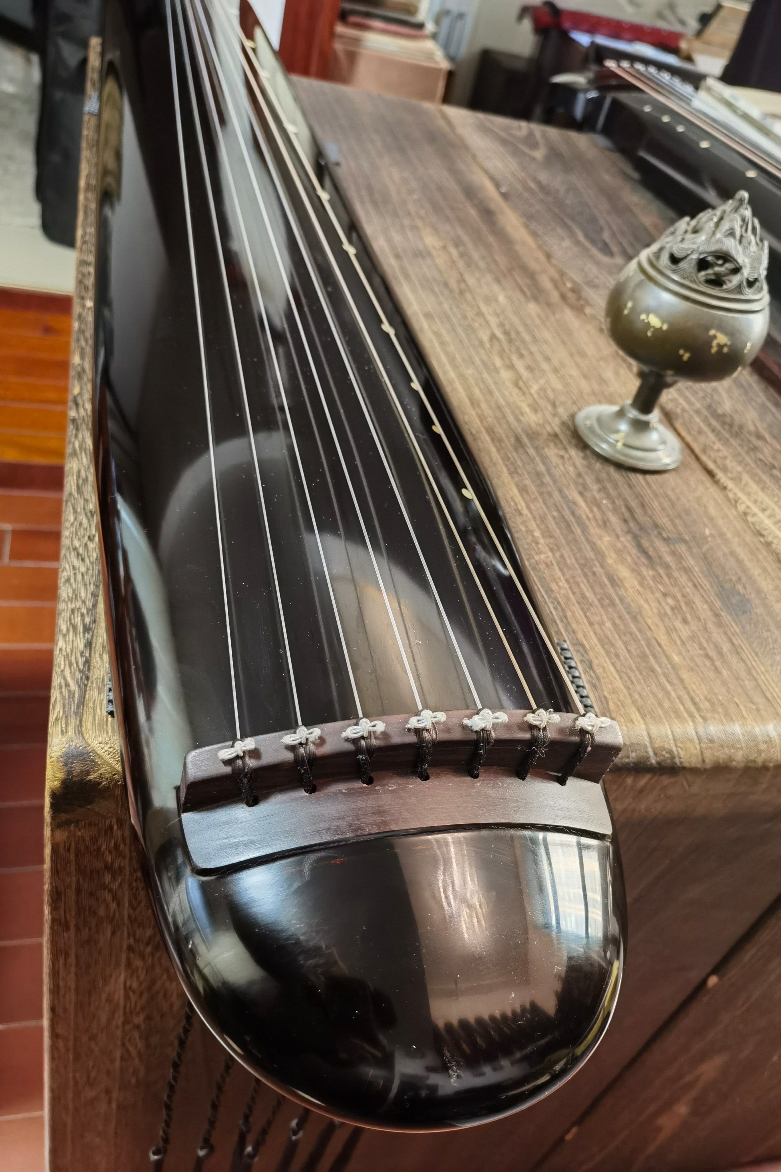 袁楠亲斫非遗传承人田双琨斫琴弟子鹿角霜天然大漆杉木混沌式古琴